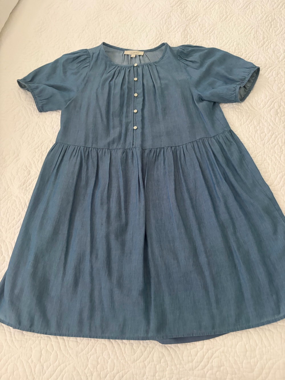 LOFT Blue Short Sleeve Button-Front Dress